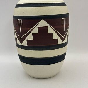 Sioux Pottery Vase signed Faith Swan Handcrafted Geometric Pattern vintage